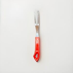 Quikut Stainless Steel Two-Prong Carving Fork Red Handle Vintage